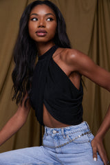 Barbados Black Drape Halter Top