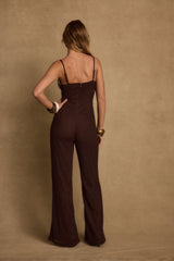 Adella Espresso Shell Trimmed Jumpsuit