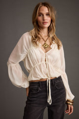 Alba White Chiffon Long Sleeve Blouse