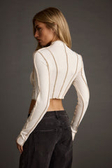 Avalon White Ribbed Long Sleeve Top