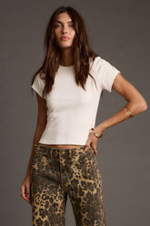 Abby White Ribbed Crew Neck Tee