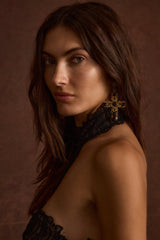 Arabella Gold and Black Statement Cross Earrings