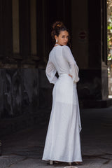 Bella White Mesh Plunge Maxi Dress