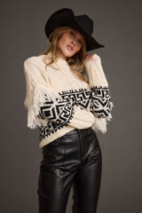 Bozeman Cream Printed Fringe Sweater