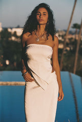 Belleza White Strapless Asymmetrical Top