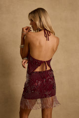 Capri Mulberry Beaded Halter Top