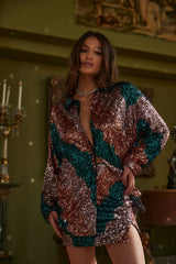 Genevieve Emerald Multi Sequin Button Up