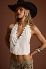 Georgia White Studded Halter Top