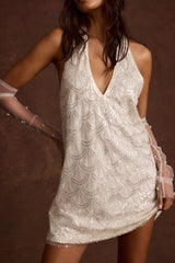 Izzie White Beaded Mini Dress