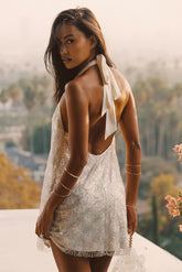 Izzie White Beaded Mini Dress