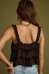 Lilia Black Ruffle Flyaway Tank