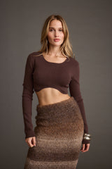 Malorie Brown Cropped Ribbed Sweater