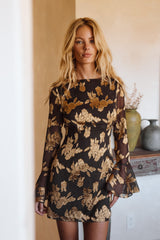 Marissa Gold and Black Floral Mini Dress
