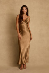 Mirabella Bronze Satin Maxi Dress