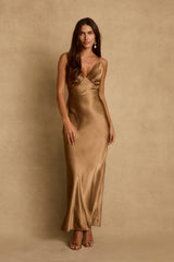 Mirabella Bronze Satin Maxi Dress
