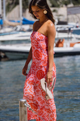 Mon Cheri Pink Floral Strapless Maxi Dress