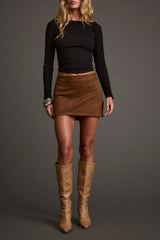 Moxie Cognac Vegan Suede Mini Skirt