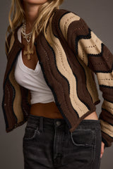 Nikki Retro Printed Brown Cardigan