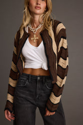 Nikki Retro Printed Brown Cardigan