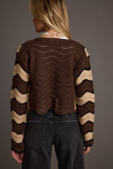 Nikki Retro Printed Brown Cardigan