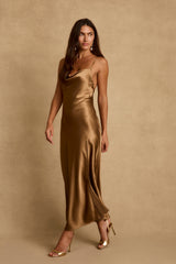 Natalia Bronze Satin Maxi Dress