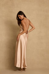 Natalia Champagne Satin Maxi Dress