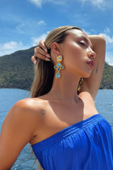 Oceania Blue and Gold Stone Earrings