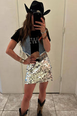 Pippa Silver Disco Sequin Mini Skirt