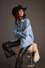 Rocky Light Denim Button Down Top