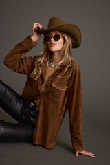 Rustic Pines Brown Suede Button Down Top