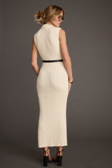Ruth Cream Turtleneck Sleeveless Sweater Midi Dress