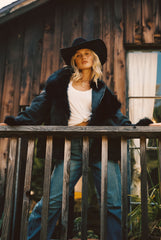 Rylee Black Denim Jacket With Faux Fur Trim