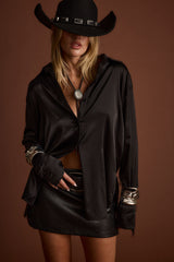 Santana Black Fringe Button Up Top
