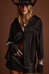 Santana Black Fringe Button Up Top