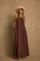 Sanctuary Mocha Linen Maxi Dress