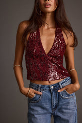 Selena Mulberry Sequin Halter Top