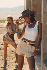 Sunwoven Natural Fringe Mini Skirt