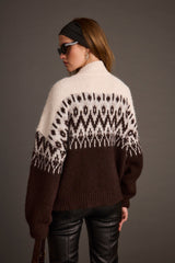 Toddy Espresso and Ivory Zip Up Sweater