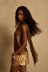 Zuma Bronze Satin Scarf Top