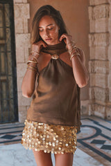 Zuma Bronze Satin Scarf Top