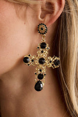 Arabella Gold and Black Statement Cross Earrings