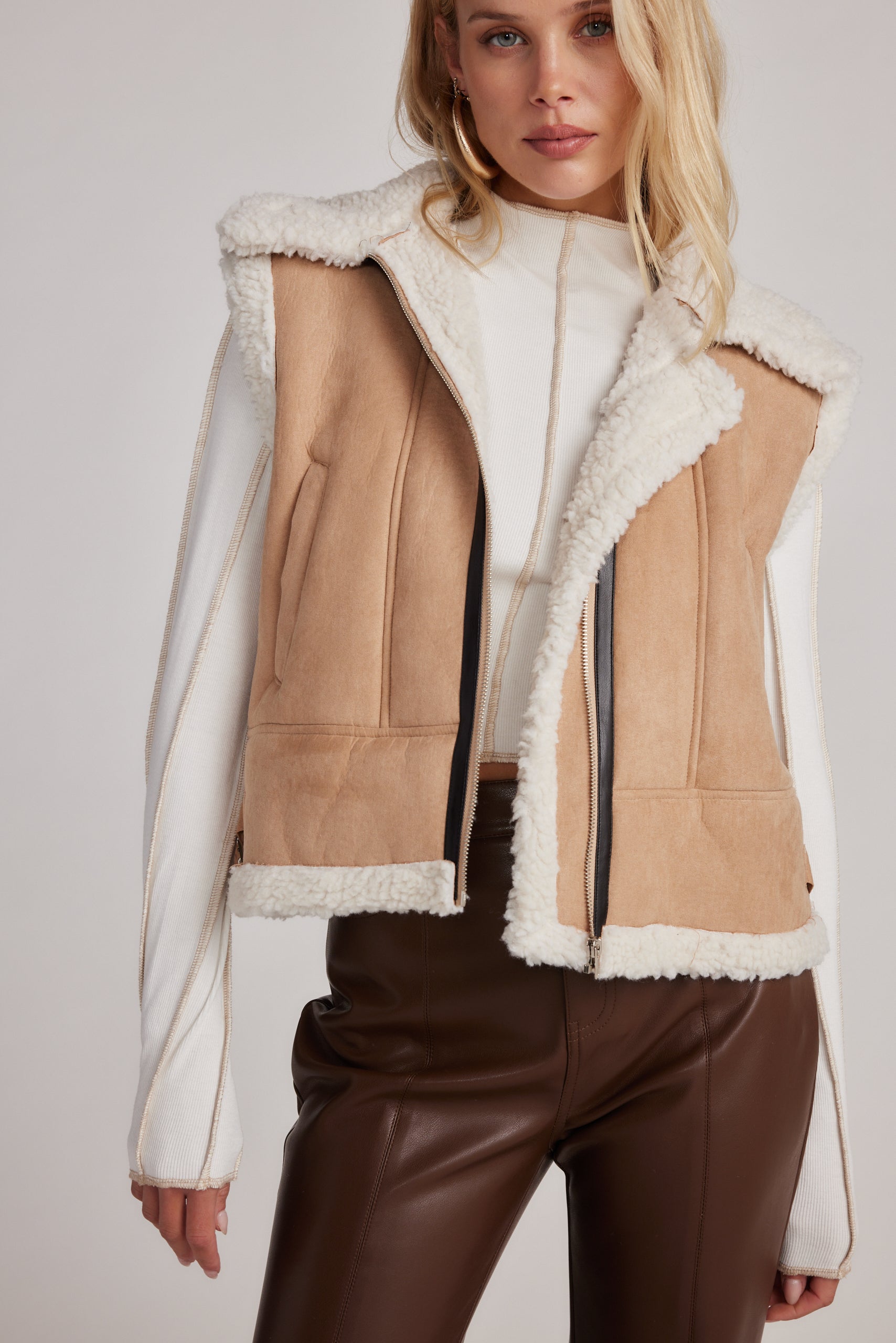 Penny Lane Sherpa Lined Beige Vest