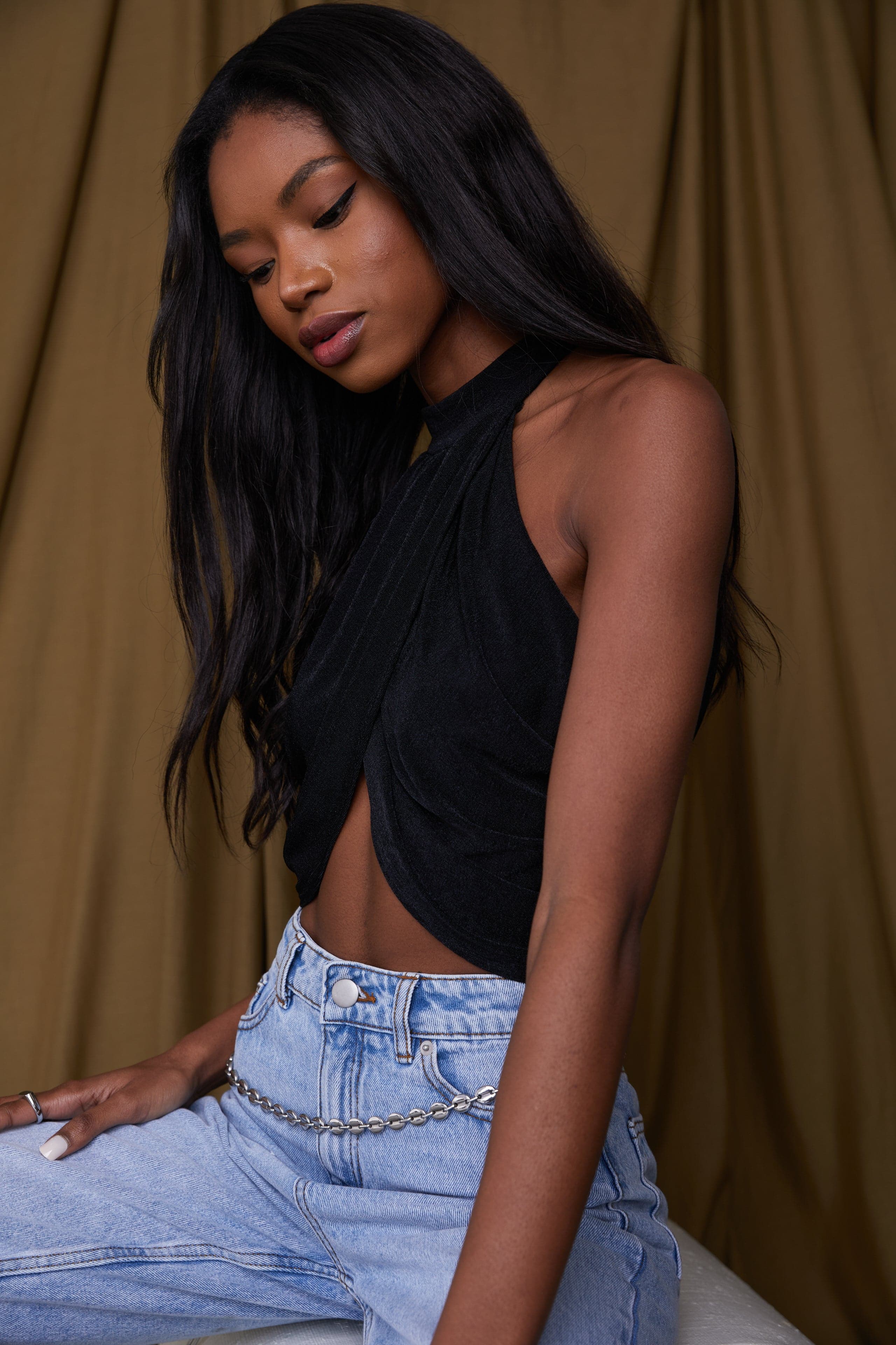 Barbados Black Drape Halter Top