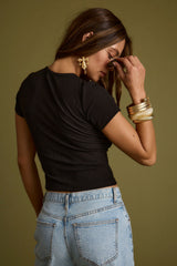 Abby Black Ribbed Crew Neck Tee