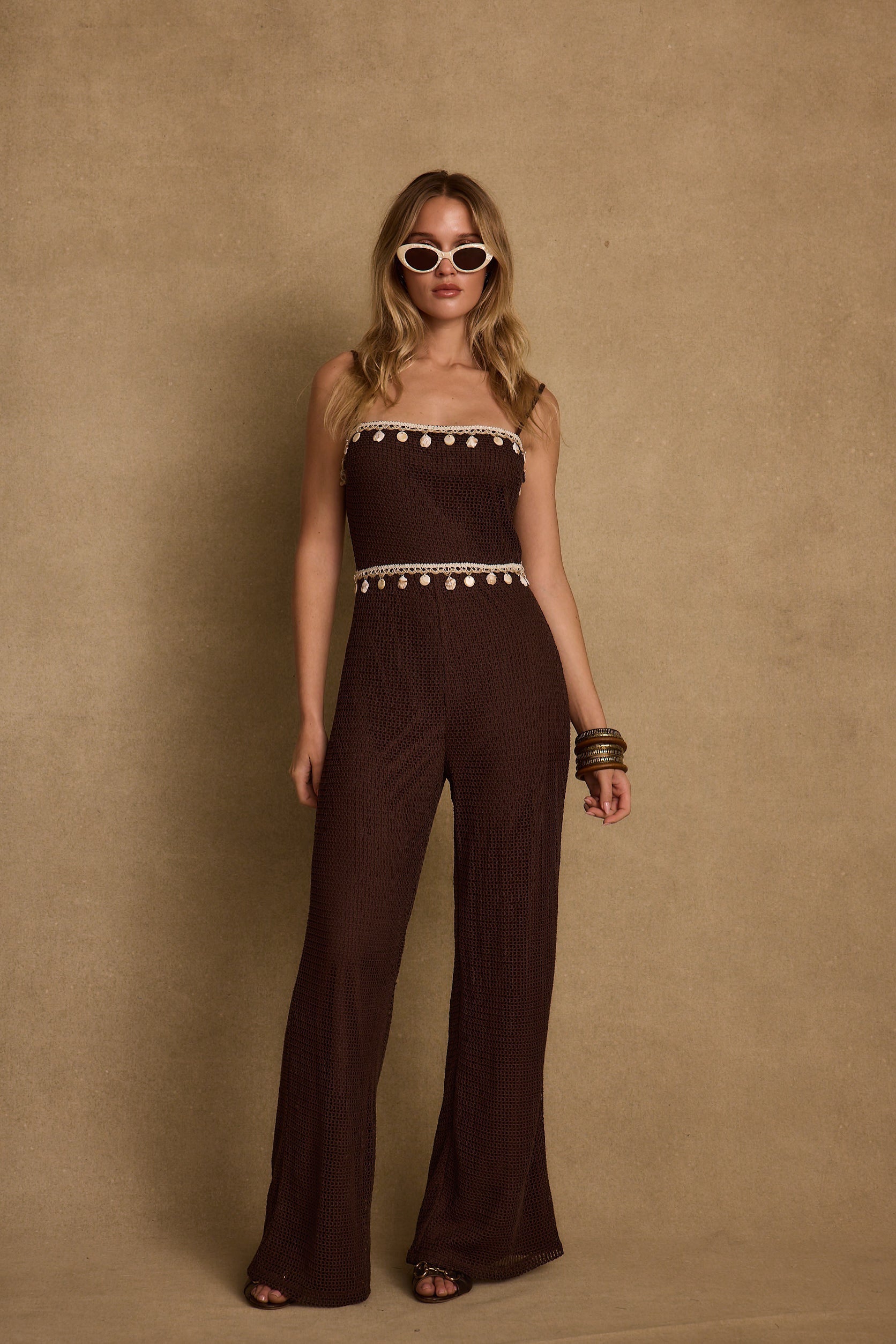 Adella Espresso Shell Trimmed Jumpsuit
