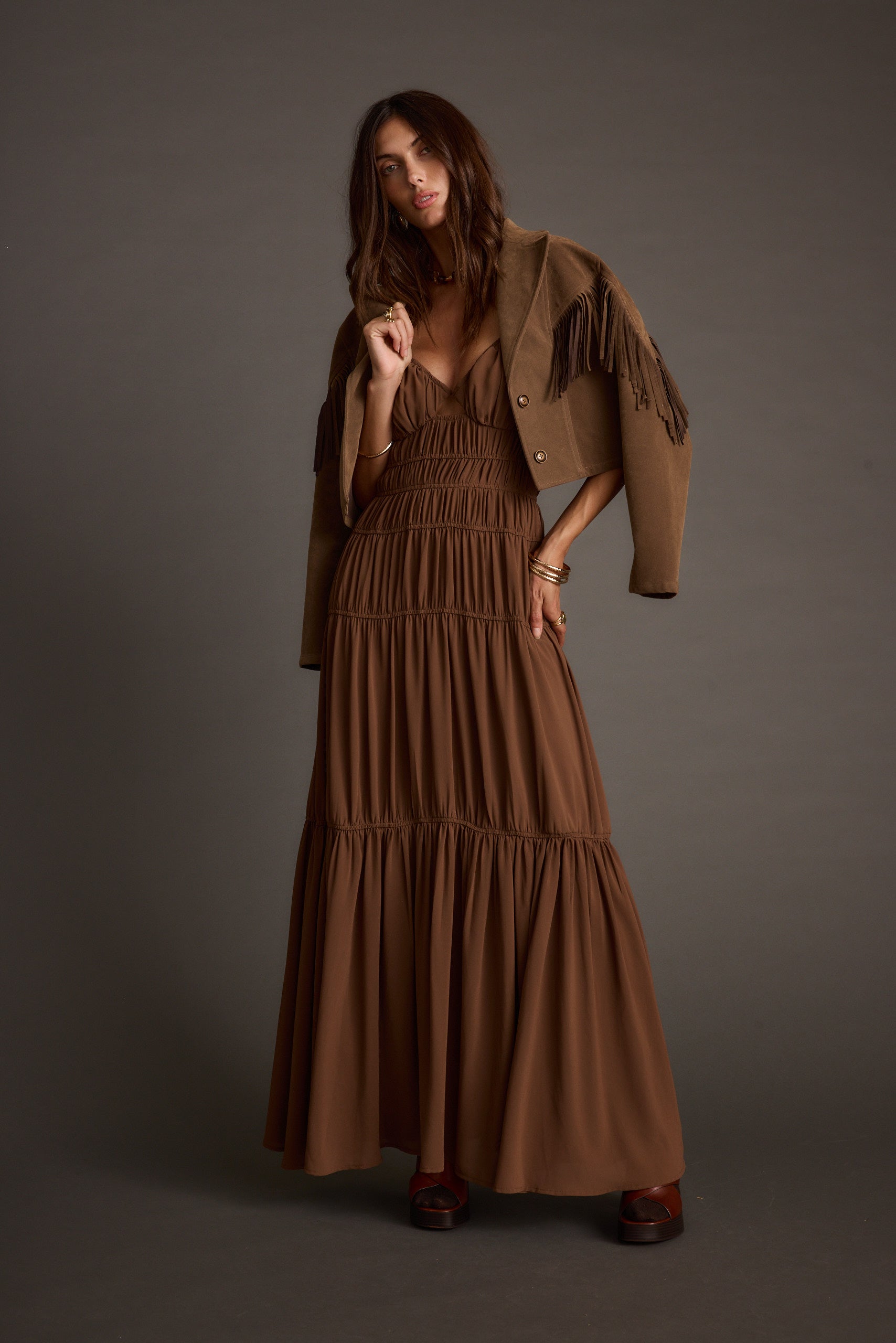 Adelina Mocha Maxi Dress