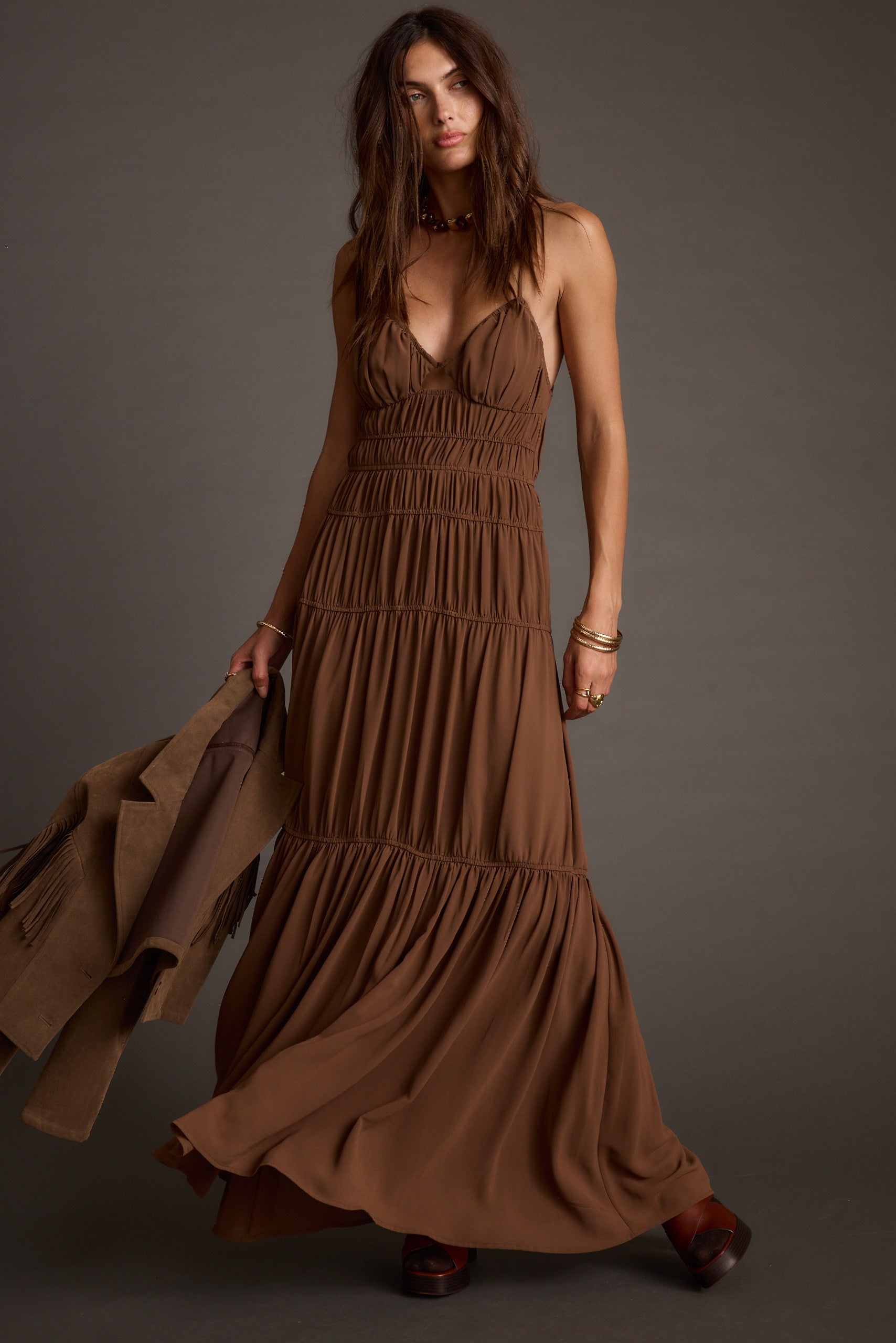 Adelina Mocha Maxi Dress