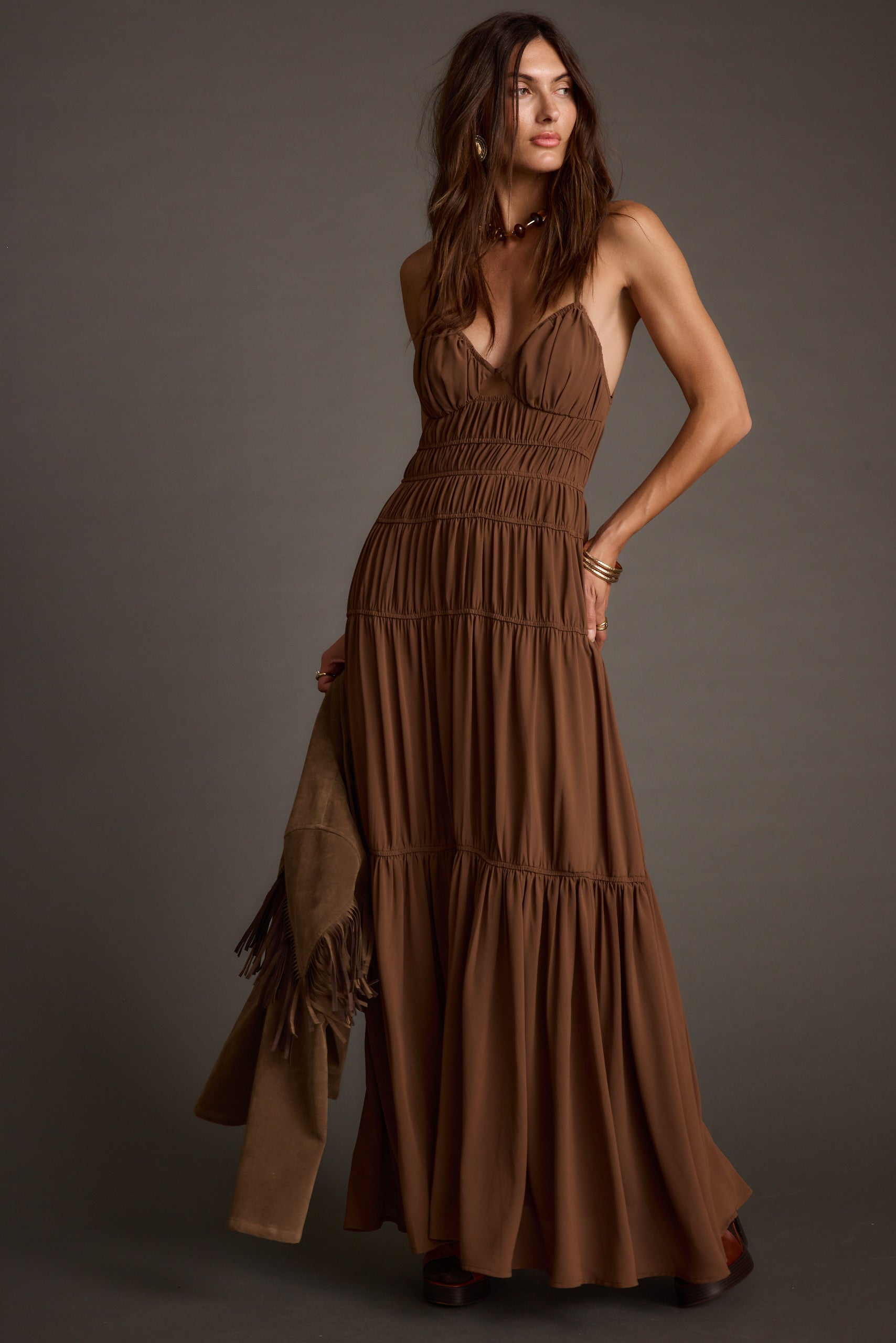 Adelina Mocha Maxi Dress