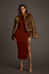Misty Brown Faux Fur Coat