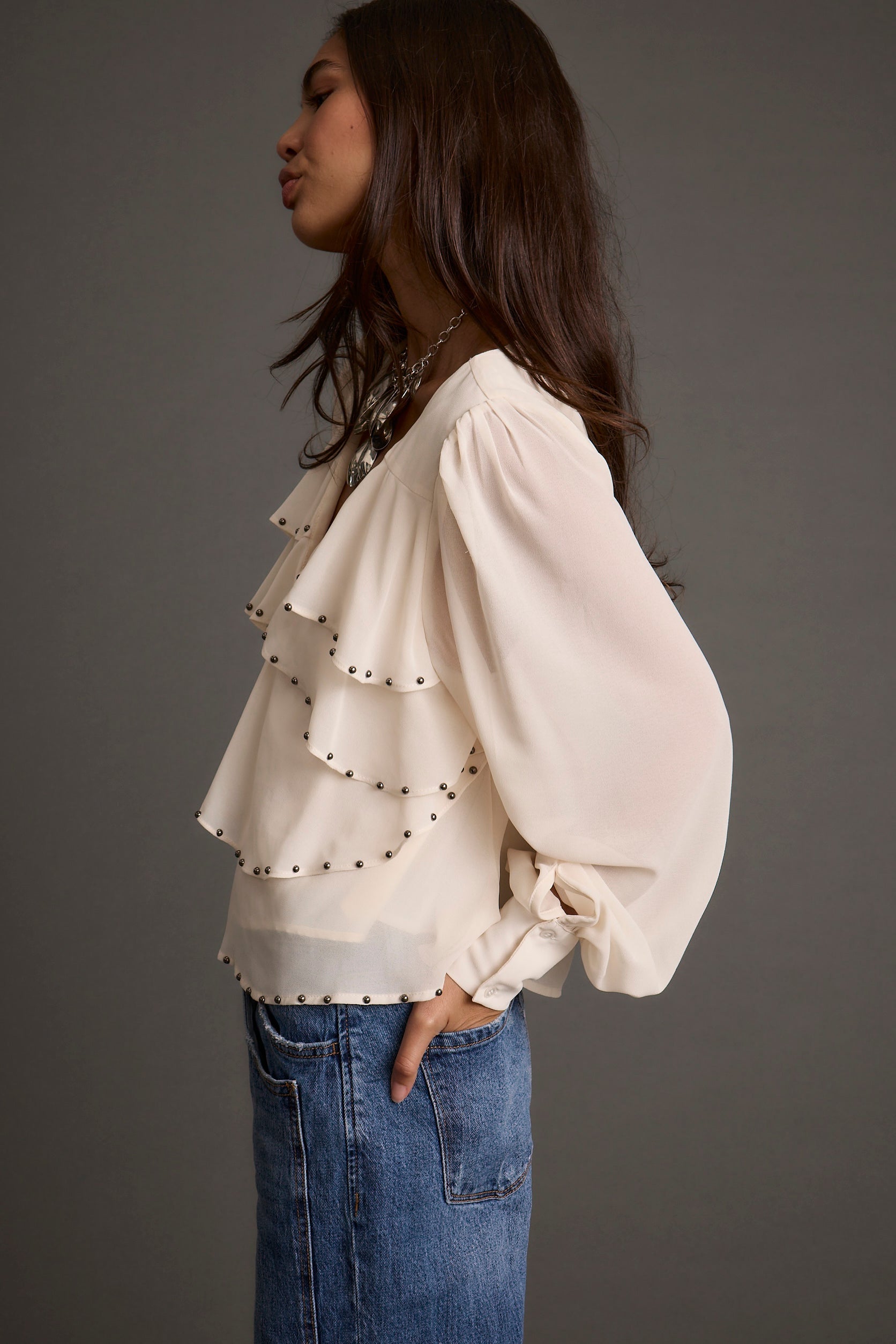 Alyssa Ivory Studded Blouse